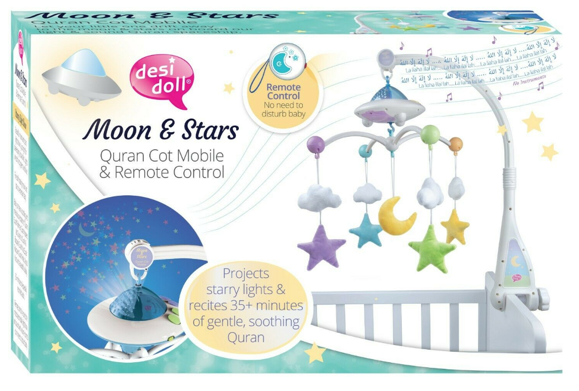 Mobile Bébé Coranique lumineux « Lune étoiles» Télécommandé - Mobile Moon &  Stars Desi Doll